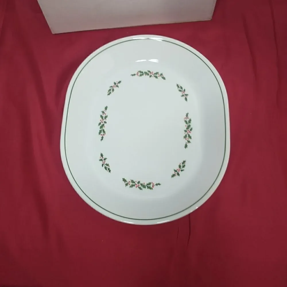 Corelle Christmas Holly Days Serving Platter 10 inch By 12 Inch vintage.